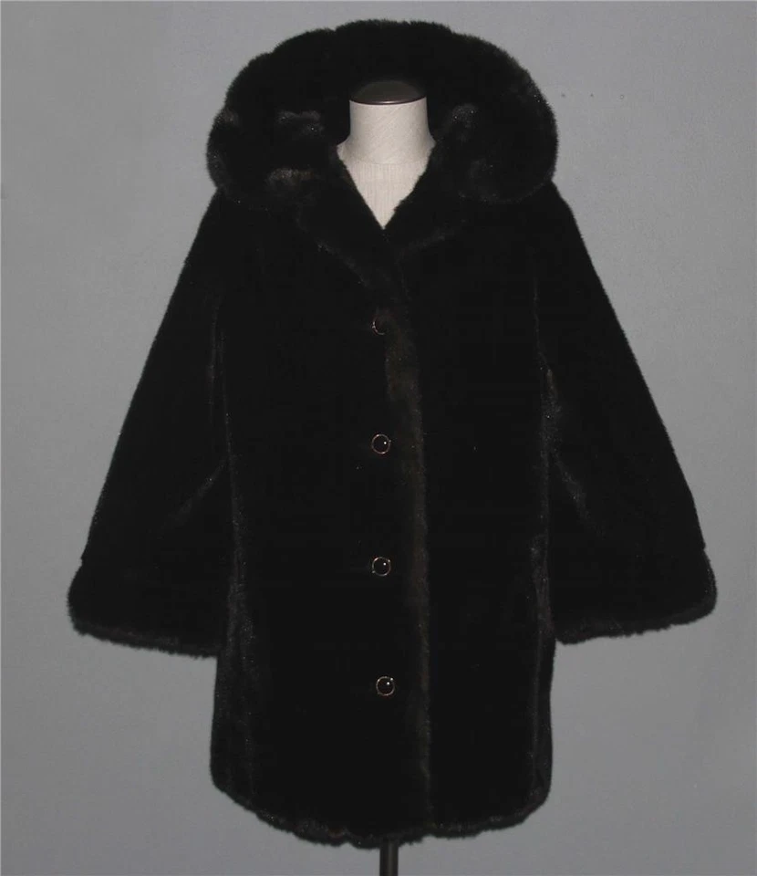 VTG D'Esprit Dark Brown Super PLUSH Above Knee Wide Collar Faux Fur Coat Wms 8 - Image 1 of 1