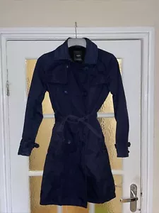 Mango Damen marineblauer Mantel - Größe XS 100 % Baumwolle Kragen mit Taillenkrawatte - Bild 1 von 7