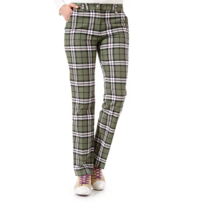 NWT Golfino Ladies CHECKED STRETCH TROUSERS 3261124 679 Green Sz 14 16 NEW