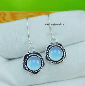 Pendientes colgantes/gotas hechos a mano de plata de ley 925 con piedras preciosas de calcedonia 1,25" - Imagen 1 de 4