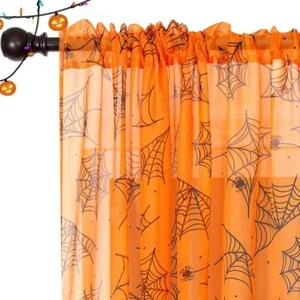 Halloween Curtains for Living Room Orange Sheer Curtains Halloween Decorations - Picture 1 of 7