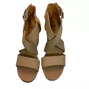 Ugg Australia Calla Women Shoes Pink 10M Leather Strap Platform Wedge Sandals - Picture 1 of 13