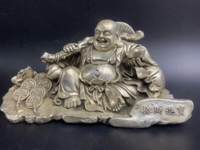 домашний декор бронзовое серебряное покрытие принесет богатство и сокровища Будда Майтрейя - Изображение 1 из 4