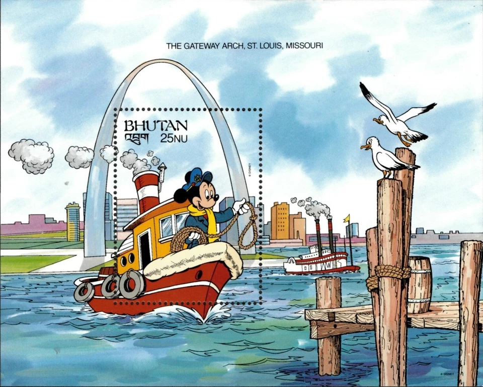 Bután 1991 - Disney, World Wonders, Mickey, Gateway Arch, St. Louis - S/S - MNH Foto 1 de 1