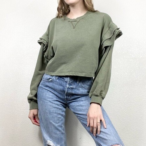 VETEMENTS Felpa 7 For All Mankind verde con spalle arricciate taglia M