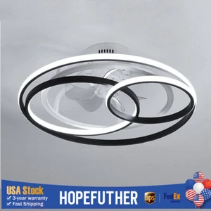 Modern Ceiling Fan Light Flush Mount Lamp 3-Color LED Chandelier w/ Remote - Picture 1 of 12