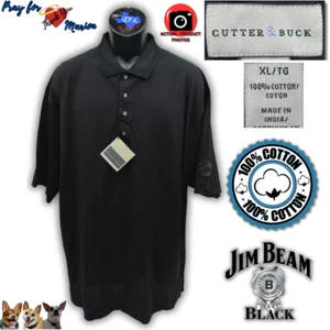 NEW Cutter & Buck XL Black Cotton Knit Custom Embroidered "Jim Bean BLACK" S/S - Picture 1 of 8