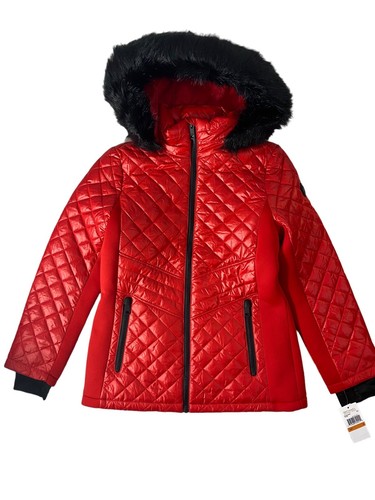 GIACCA TRAPUNTATA ROSSA MICHAEL KORS DONNA resistente all'acqua in pelliccia rimovibile taglia S