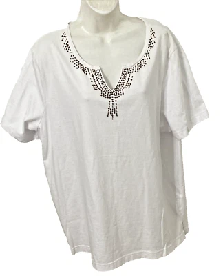 Onque Casual 2X  T-Shirt Beaded Neckline White - Image 1 of 4