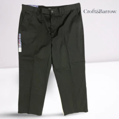 Pantalones Croft & Barrow Para Hombres Cintura Cómoda Ajuste Clásico Frente Plano Negros 42W 30L Foto 1 de 4
