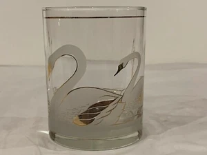 Vintage Culver Frosted and Gold Trimmed Swans Double Old Fashioned Glass - Picture 1 of 10
