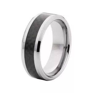 Wolfram & Kohlefaser Ring / Ehering 8 mm Herren Größen 7-14 - Bild 1 von 3
