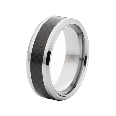 Anillo/alianza de boda de tungsteno y fibra de carbono 8 mm para hombre tallas 7-14  Foto 1 de 3
