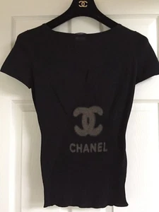 Chanel 11P VINTAGE NEW BLACK CC LOGO SILK COTTON TOP FR40- FR42 - Picture 1 of 7