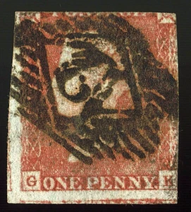 MISCUT 1841-54 ONE PENNY RED PLATE G K GREAT BRITAIN STAMP HINGED USED #81 - Bild 1 von 2