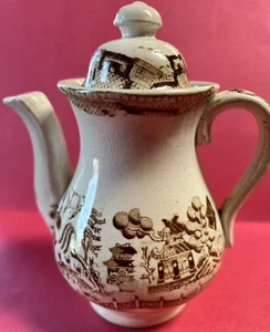 Aesthetic Movement Brown Transferware Teapot Oriental Motif mid-1800's - Picture 1 of 19