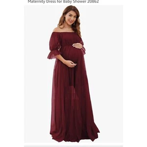 Ever Pretty Off-Shoulder Tulle Double Skirt Maxi Maternity Dress Size 6 #1399 - Picture 1 of 4