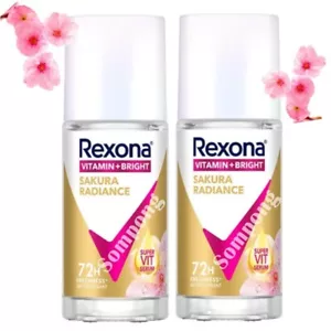 Roll On Deodorant Rexona Serum Sakura Radiance Bright Protect 72 Hours 45 ml x 2 - Picture 1 of 7