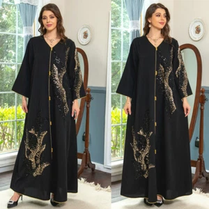 Kaftan Women Muslim Maxi Dress Turkey Islamic Long Sleeve Dresses Caftan Robes - Picture 1 of 26