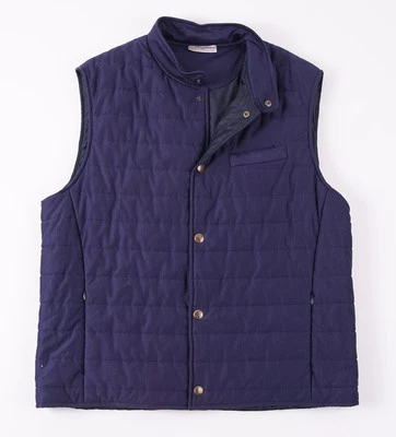 NUEVO CON ETIQUETAS $1195 LUCIANO BARBERA Chaleco Exterior Tejido Azul Marino Algodón Acolchado XL (Eu 56) Foto 1 de 4