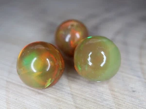 GOLDJUNGE69 GJ 3x ÄTH. OPAL KUGEL 6mm GEBOHRT ca 3,5ct EDELSTEIN SUPERFEUER - Bild 1 von 5