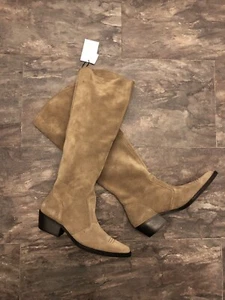 Zara Camel Marrón Gamuza Cuero Vaquero Tacón Alto Botas Altas UK3 EU36 US6 # 819 - Imagen 1 de 12
