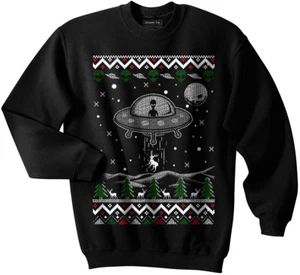 UFO Ugly Christmas Sweater, Alien, Spaceship, NASA, Holiday, GLOW IN THE DARK - Picture 1 of 3