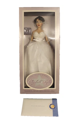Franklin Mint, Elizabeth Taylor Vinilo Retrato Muñeca Blanco Tul Vestido, Nuevo En Caja Foto 1 de 4