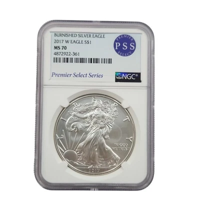 2017 W NGC MS70 Burnished Silver Eagle Premier Select Series 1 Oz .999 Silver - Image 1 of 3