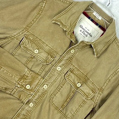 VTG Y2K Abercrombie & Fitch Flannel Lined Twill Shacket Jacket Mens XL Tan - Image 1 of 4