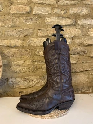 Vintage Brown Embroidered Leather Cowboy Western Boots Size UK 7 EU 41 Mid Calf - Image 1 of 4