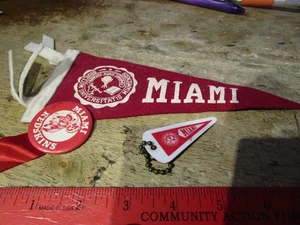 RARE OLD Miami University Oxford Ohio Red Skins Former Mascot Felt Pennant & Pin - Picture 1 of 6