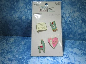 Llama - Hello Pink Heart No Drama Lapel Pin Set of 4 - Enamel New Old Stock -/6C - Picture 1 of 7