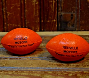 NEUVILLE MOTORS FOOTBALL ANTENNA TOPPER SIGN ORANGE AUTO VINTAGE 1980s 2PC LOT - Picture 1 of 8