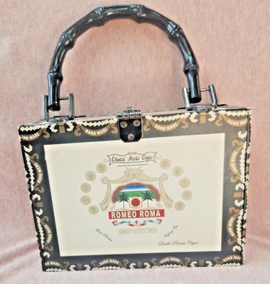 CIGAR BOX PURSE  Romeo Roma  Leopard Print Lining w Pocket Bamboo Handle - Image 1 of 4