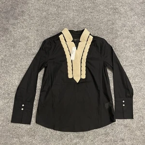 NWT J.Crew Soutache Trim Tunic Top Womens XXS Black Long Sleeve Cotton AM642 - Picture 1 of 13