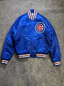 Vintage Chicago Cubs Starter Jacket Mens L Blue 80S MLB Baseball Coat USA - Picture 1 of 8