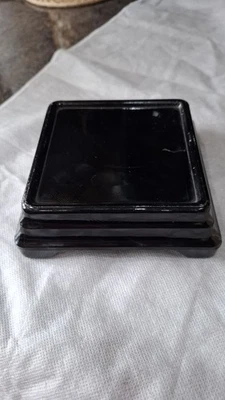 Old Vintage Retro Black Glass Base Plinth For Vase Bowl Deco Square - Image 1 of 4