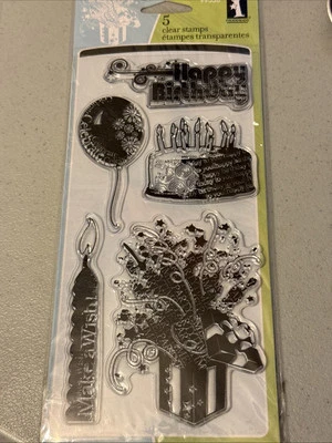 NUEVAS Estampillas Inkadinkado - SENTIMIENTOS DE CUMPLEAÑOS - Pastel, Vela, Globo, Regalo (G37) Foto 1 de 2