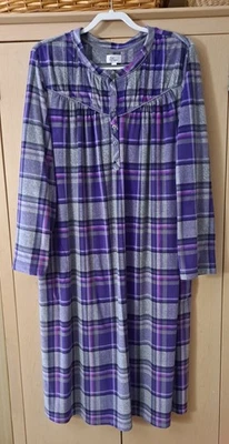 ARIA VELOUR FLEECE NIGHTGOWN POCKETS PURPLE GRAY PLAID 2X 18W-20W COZY SOFT  - Image 1 of 4