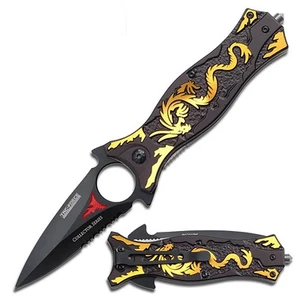 TAC Force TF-707 Assisted Opening Folding Knife Black Serrated Blade Dragon - Picture 1 of 2