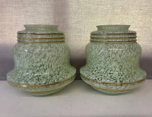 Coppia di paralumi in vetro clichy art deco vintage verde screziato edoardiano 8,5 pollici - Foto 1 di 17