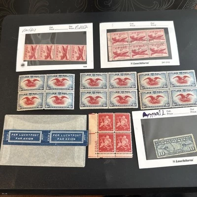 1926, 1930, 1938, 1945 1948 Airmail Stamps, Blocks Used And Unused Blocks, Rare! - Image 1 of 4