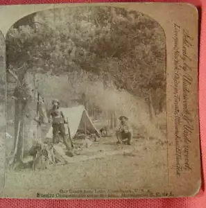 Lake Abundance, Park County, MT. Antique Stereoview 1890's. Hunter's Camp. NoR - Picture 1 of 3
