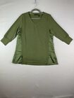 H by Halston Blouse Tunic Small Heather Cactus V-Neck Mixed Media French Terry 