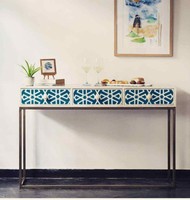 Handmade Bone Inlay Striped Brown Modern Waterfall Console Table Ebay