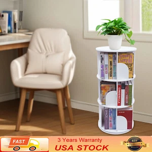 3 Tiers 360?? Rotating Stackable Shelves Bookshelf Organizer Floor Standing USA - Picture 1 of 17