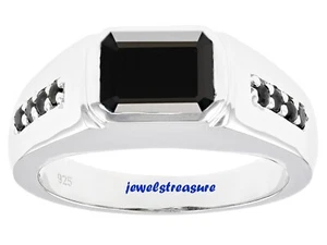Anillo De Hombre De Ónix Negro Natural Y Zafiros Con Plata De Ley 925 #479 - Imagen 1 de 3