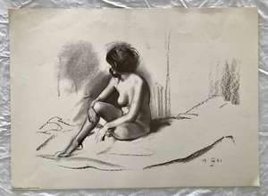BEAUTIFUL VINTAGE NUDE WOMAN PASTEL RARE ART PRINT BY GIORGIO SALMOIRAGHI ITALY - Picture 1 of 2