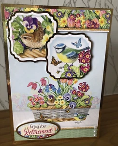 Handmade 7"x5" Pretty Spring Flowers & Birds Retirement Card - Bild 1 von 3